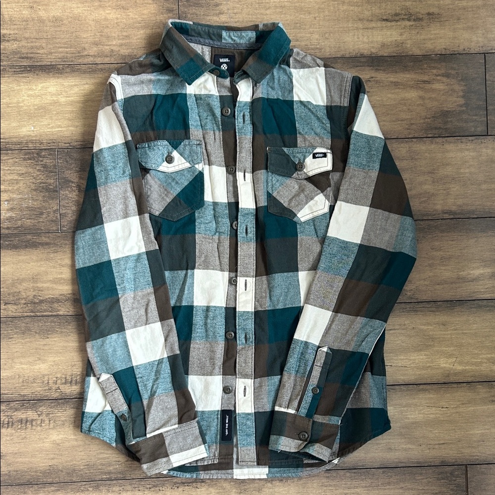Men’s Vans Teal and Brown Plaid button up Shirt